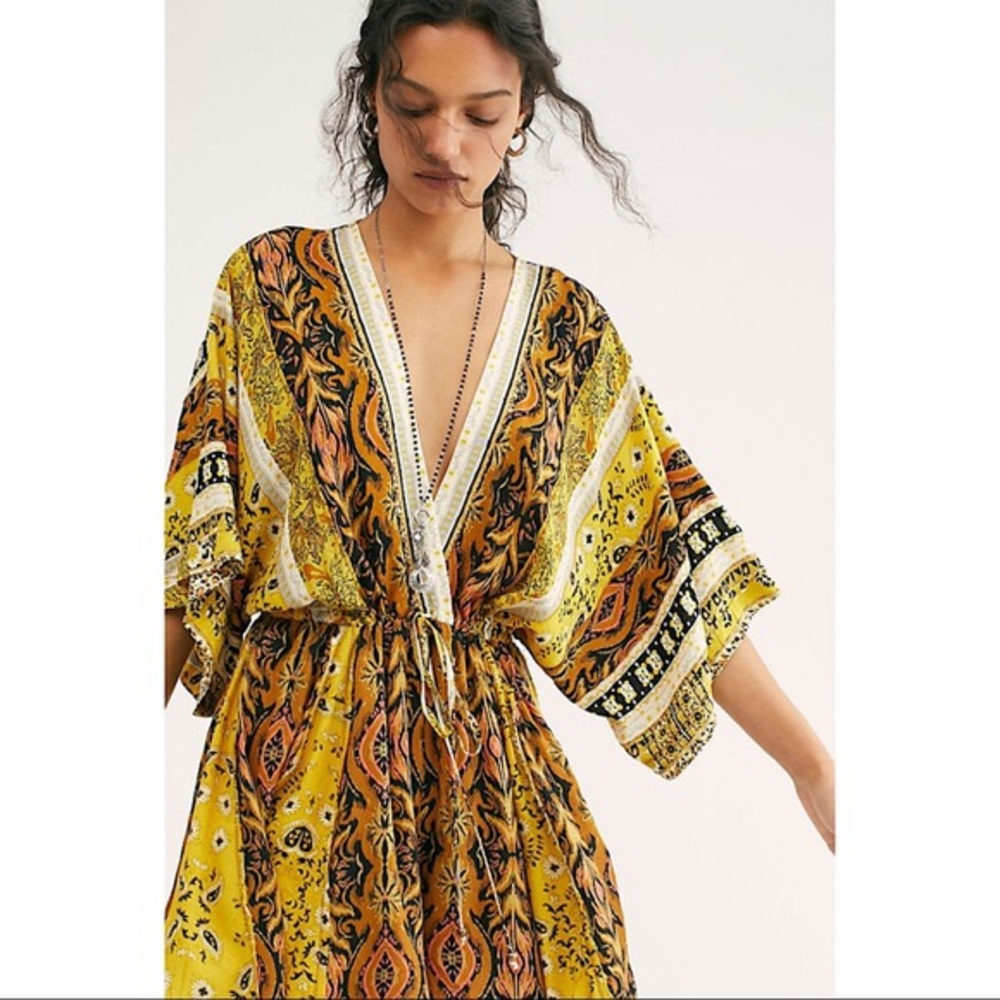 Free People Mixed Emotions Yellow Boho Romper